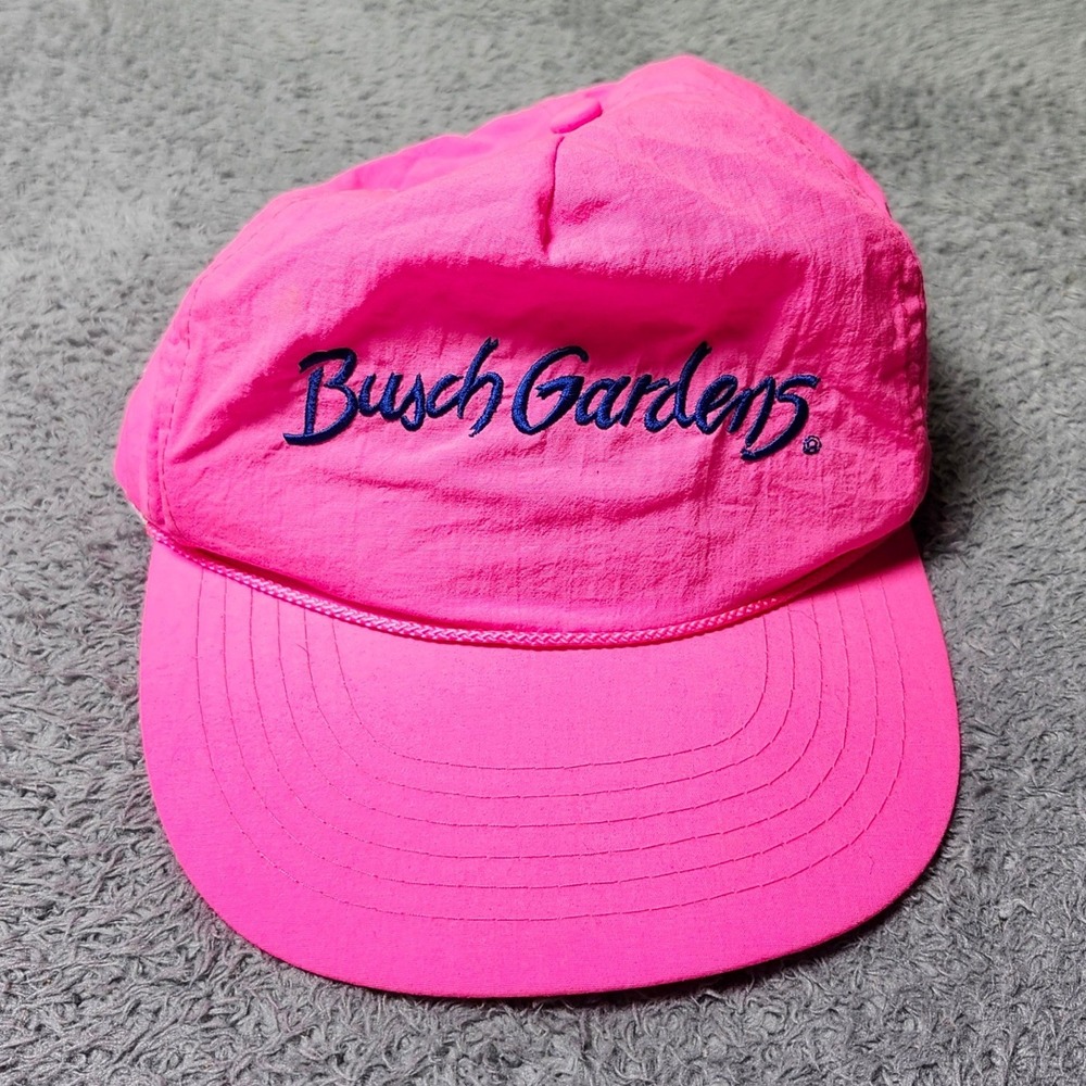 Busch Gardens Unisex OSFM Snapback Hat Neon Pink Nylon Rope Detail Vintage